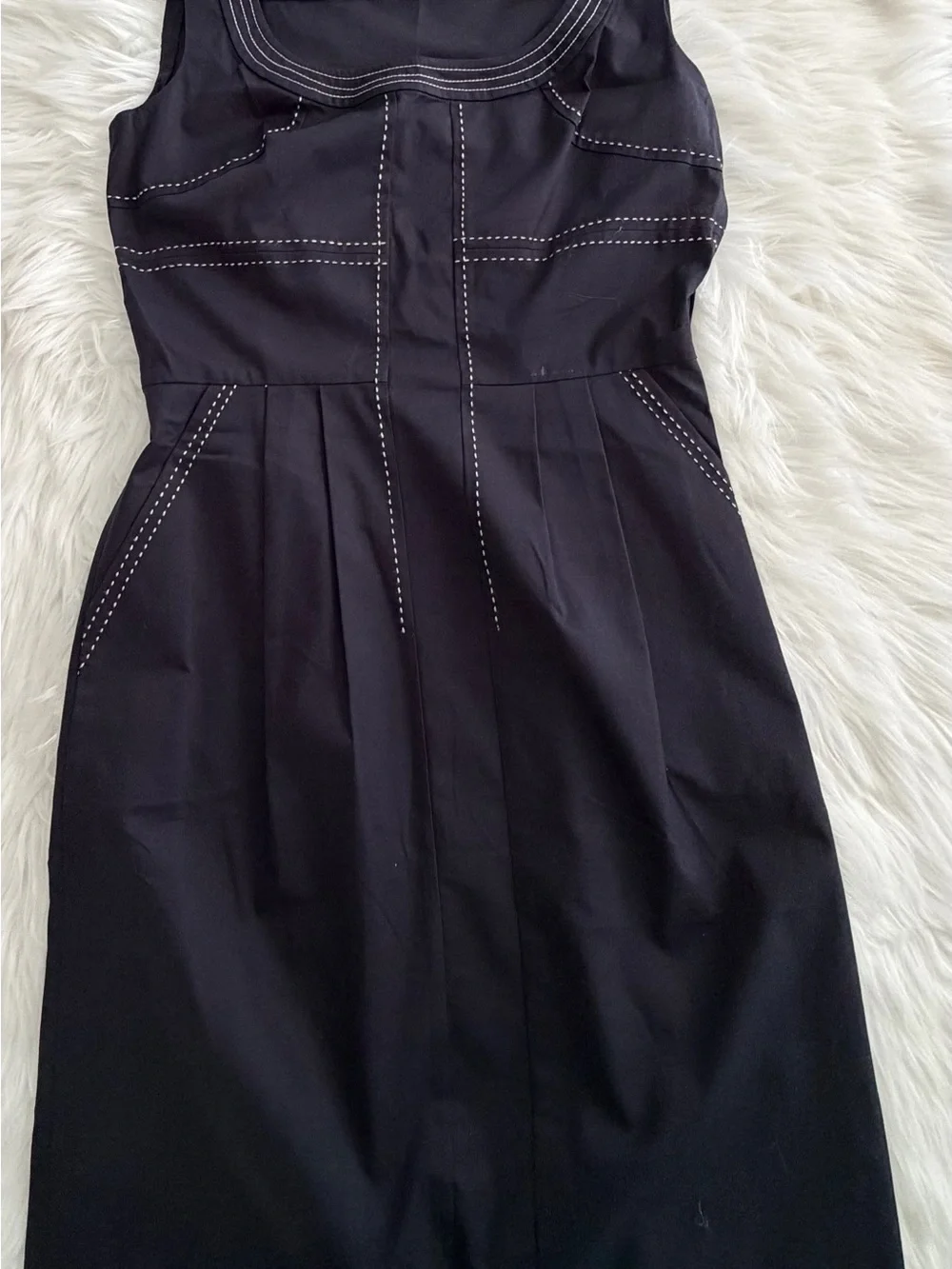 Tory Burch Black Scoop-Neck Mini Dress with Contrast Stitching